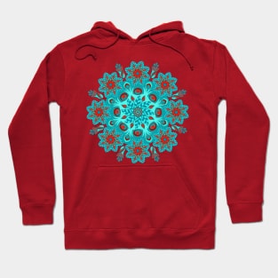 Mandala Red Aqua Teal Floral Hoodie